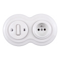 Elhard - Ceramic retro switch No. 1 and 230V socket with frame, white
