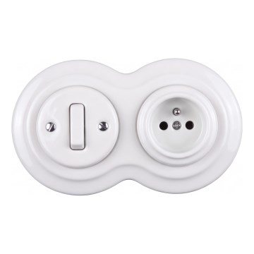 Elhard - Ceramic retro switch No. 1 and 230V socket with frame, white