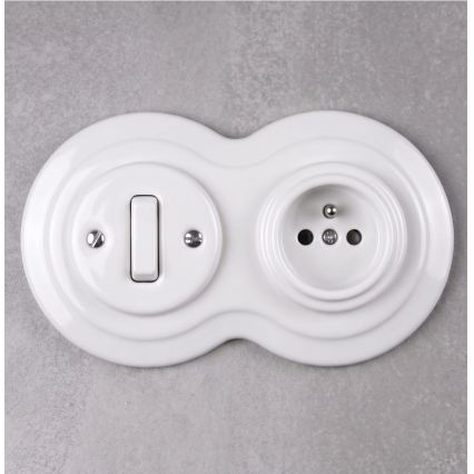 Elhard - Ceramic retro switch No. 1 and 230V socket with frame, white