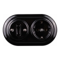 Elhard - Ceramic retro switch No. 1 and 230V socket with SCHUKO frame, black