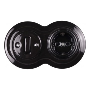 Elhard - Ceramic retro switch No. 1 and 230V socket with SCHUKO frame, black