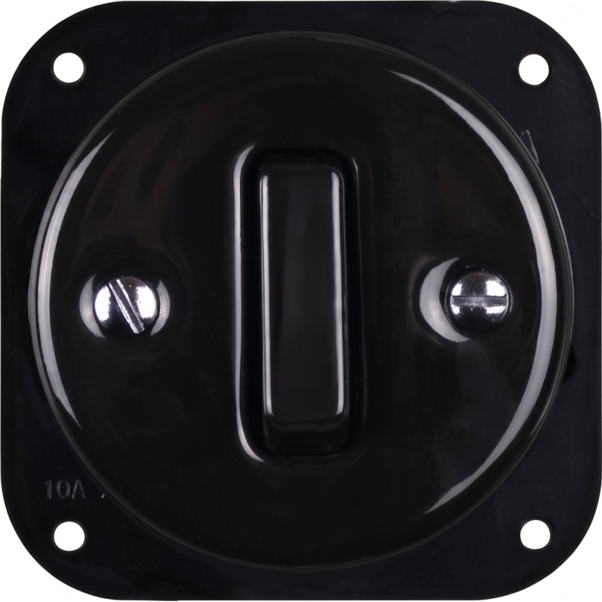 Elhard - Ceramic retro switch No. 1 and 230V socket with SCHUKO frame, black