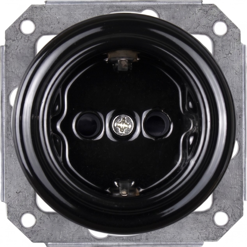Elhard - Ceramic retro switch No. 1 and 230V socket with SCHUKO frame, black