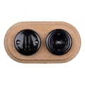 Elhard - Ceramic retro switch No. 1 and 230V socket with SCHUKO frame black/light wood