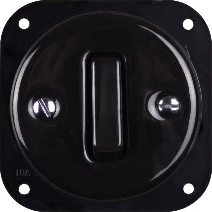 Elhard - Ceramic retro switch No. 1 and 230V socket with SCHUKO frame black/dark wood