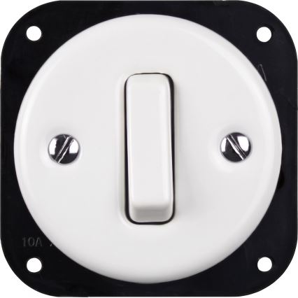 Elhard - Ceramic retro switch No. 1 and 230V socket with SCHUKO frame white