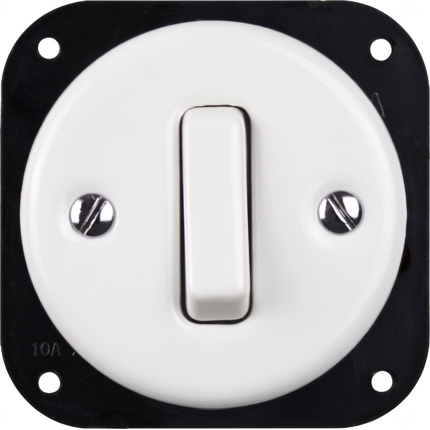 Elhard - Ceramic retro switch No. 1 and 230V socket with SCHUKO frame white