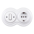 Elhard - Ceramic retro switch No. 1 and 230V socket with SCHUKO frame, white