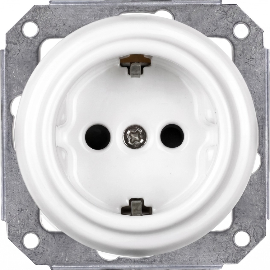 Elhard - Ceramic retro switch No. 1 and 230V socket with SCHUKO frame white/dark wood
