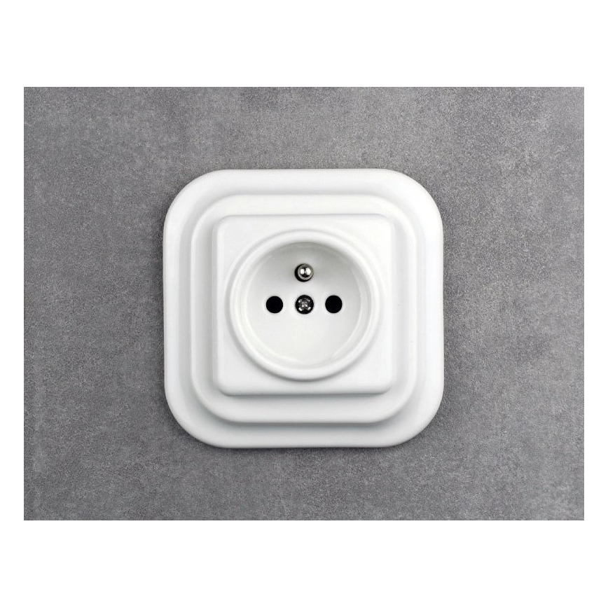 Elhard - Ceramic Retro Wall Outlet with Frame, 230V, White