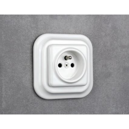 Elhard - Ceramic Retro Wall Outlet with Frame, 230V, White