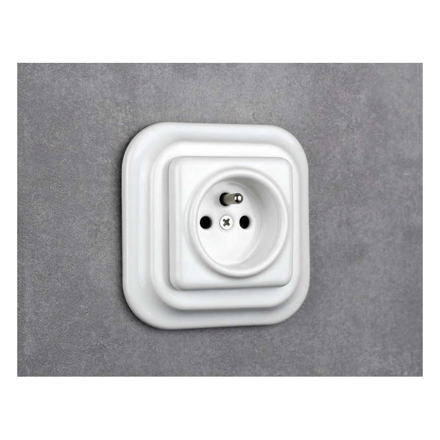 Elhard - Ceramic Retro Wall Outlet with Frame, 230V, White