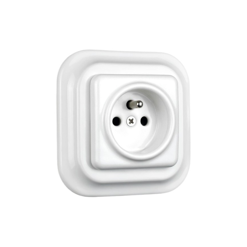 Elhard - Ceramic Retro Wall Outlet with Frame, 230V, White