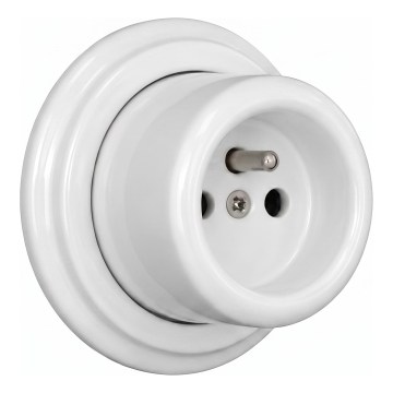 Elhard - Ceramic retro wall outlet with frame, 230V, white