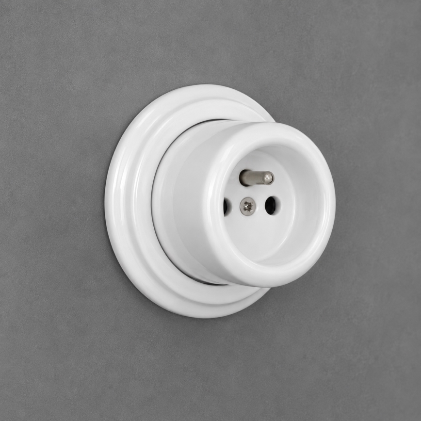 Elhard - Ceramic retro wall outlet with frame, 230V, white