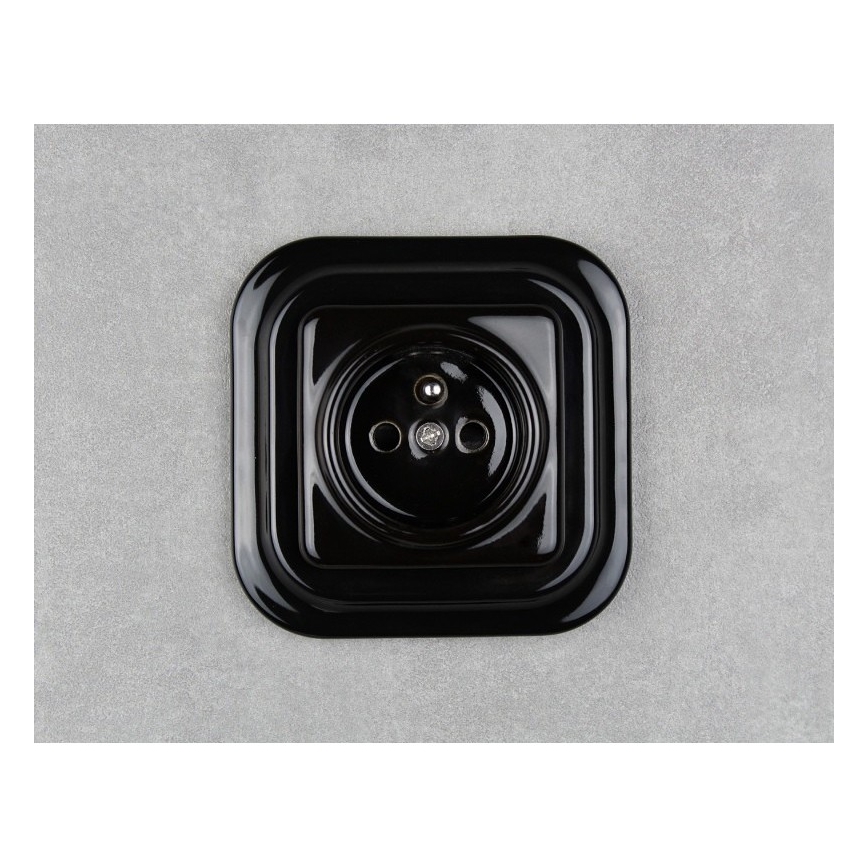 Elhard - Ceramic Retro Wall Socket, Frameless, 230 V, Black