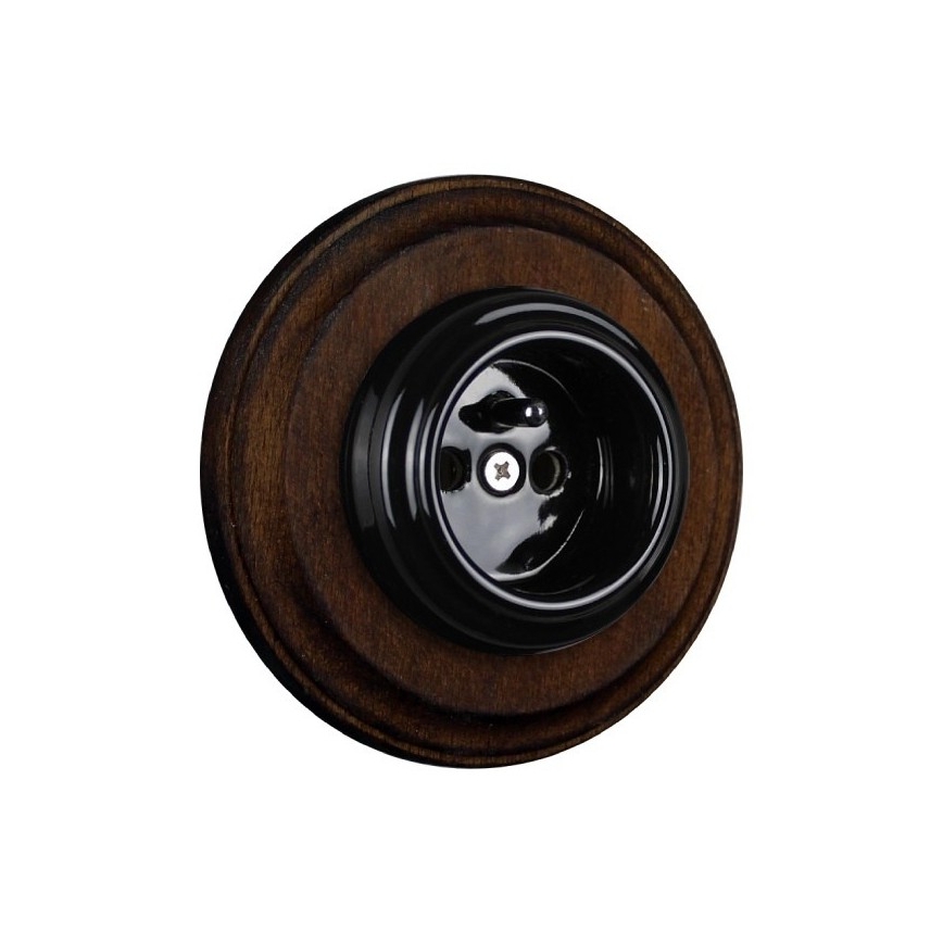 Elhard - Ceramic retro wall socket with frame 230V black/dark wood