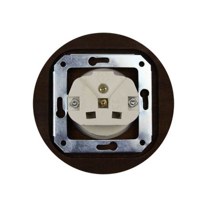 Elhard - Ceramic retro wall socket with frame 230V black/dark wood