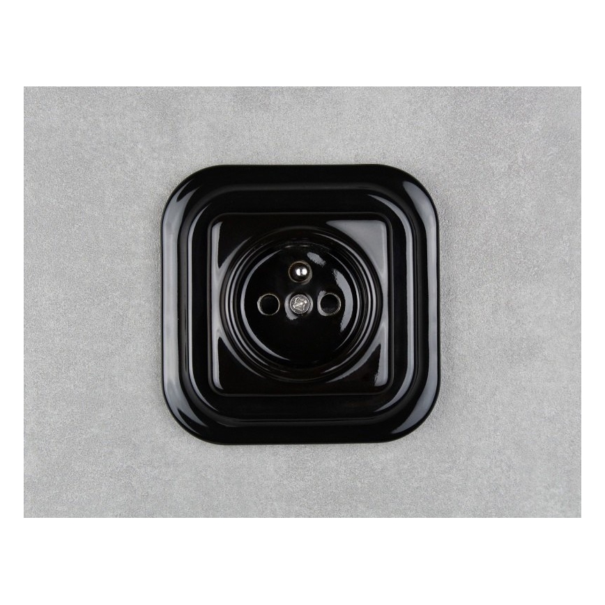 Elhard - Ceramic Retro Wall Socket with Frame, 230V, Black