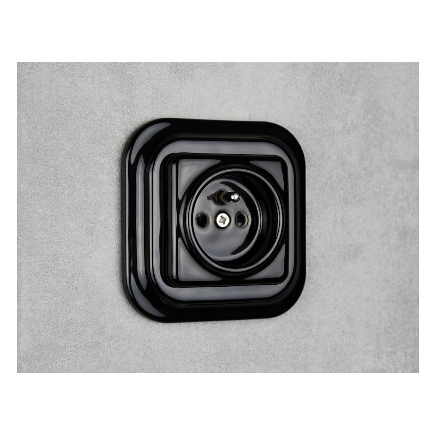 Elhard - Ceramic Retro Wall Socket with Frame, 230V, Black