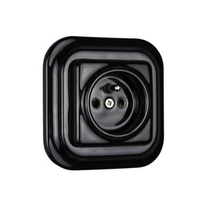 Elhard - Ceramic Retro Wall Socket with Frame, 230V, Black