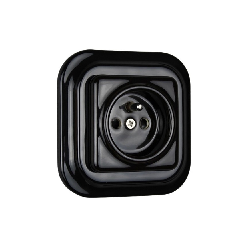 Elhard - Ceramic Retro Wall Socket with Frame, 230V, Black