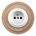 Elhard - Ceramic retro wall socket with frame 230V white/light wood