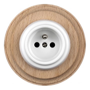 Elhard - Ceramic retro wall socket with frame 230V white/light wood