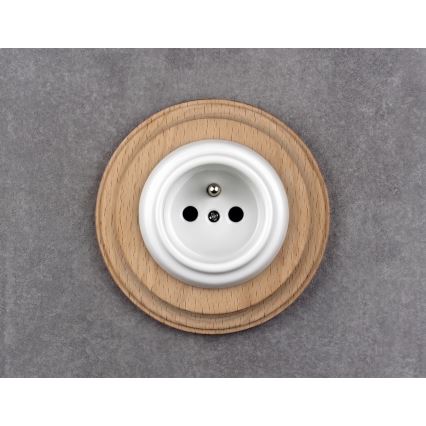 Elhard - Ceramic retro wall socket with frame 230V white/light wood