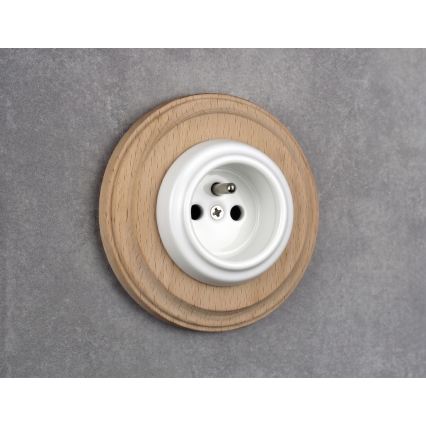 Elhard - Ceramic retro wall socket with frame 230V white/light wood