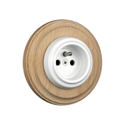 Elhard - Ceramic retro wall socket with frame 230V white/light wood
