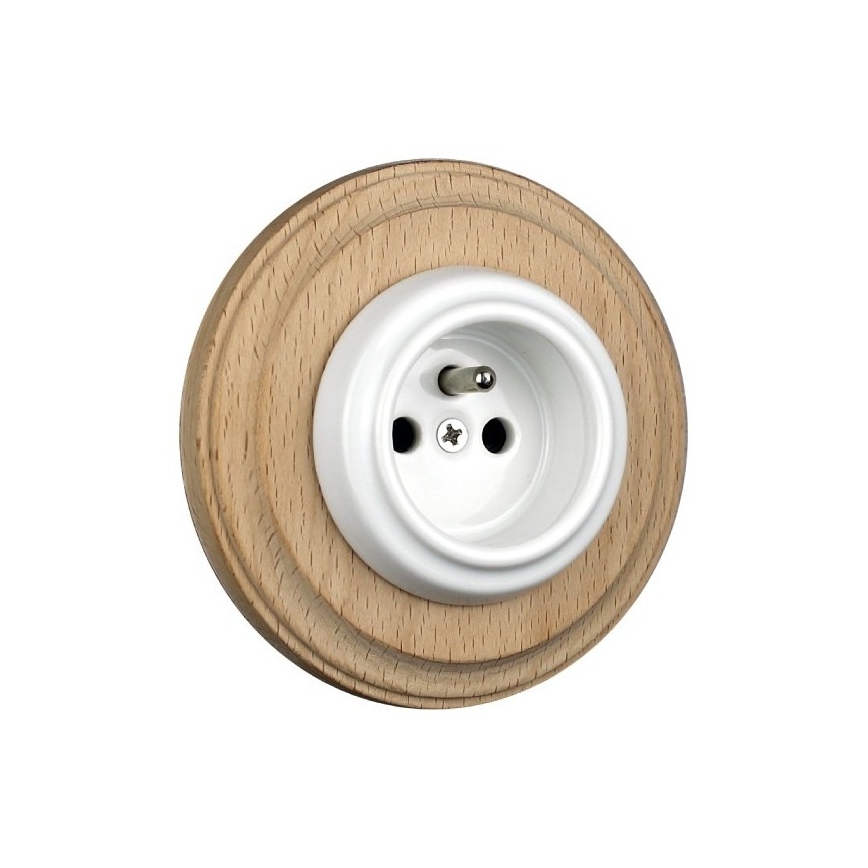 Elhard - Ceramic retro wall socket with frame 230V white/light wood