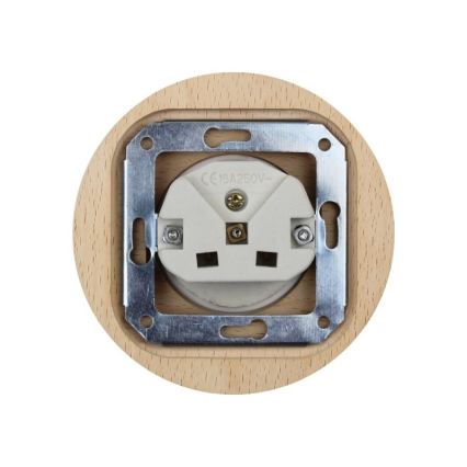 Elhard - Ceramic retro wall socket with frame 230V white/light wood