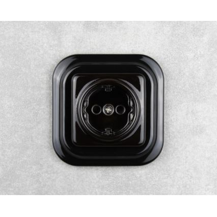 Elhard – Ceramic Retro Wall Socket with Frame, SCHUKO 230V, Black