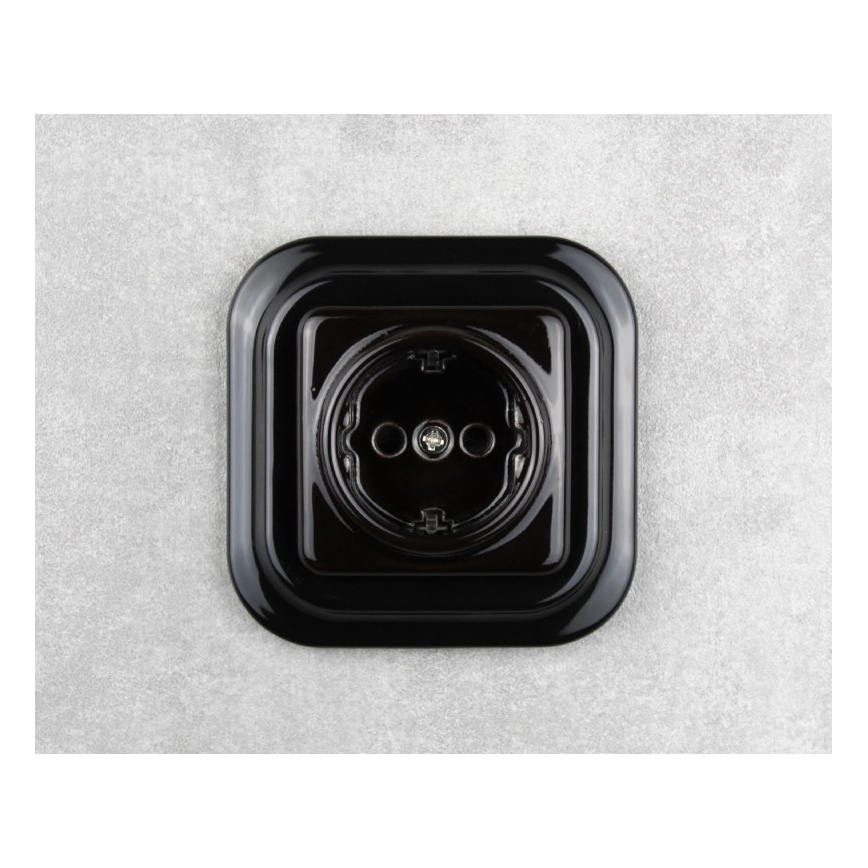 Elhard – Ceramic Retro Wall Socket with Frame, SCHUKO 230V, Black