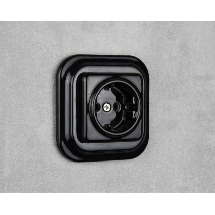 Elhard – Ceramic Retro Wall Socket with Frame, SCHUKO 230V, Black