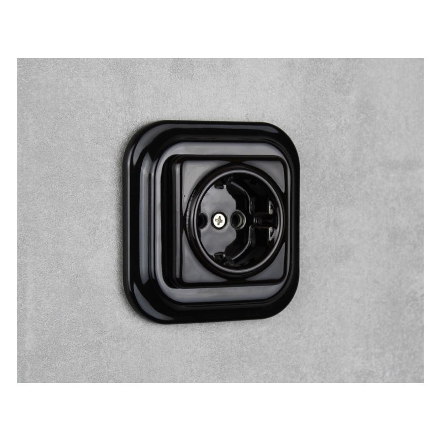 Elhard – Ceramic Retro Wall Socket with Frame, SCHUKO 230V, Black