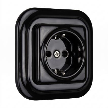 Elhard – Ceramic Retro Wall Socket with Frame, SCHUKO 230V, Black