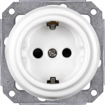 Elhard - Ceramic retro wall socket with frame SCHUKO 230V white/dark wood