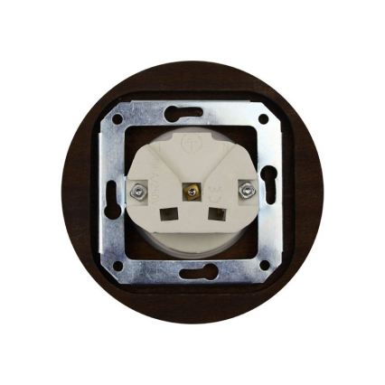 Elhard - Ceramic retro wall socket with frame SCHUKO 230V white/dark wood
