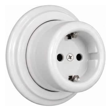 Elhard - Ceramic Retro Wall Socket with Frame, SCHUKO 230V, White