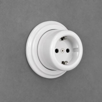Elhard - Ceramic Retro Wall Socket with Frame, SCHUKO 230V, White
