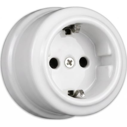 Elhard - Ceramic Retro Wall Socket with Frame, SCHUKO 230V, White