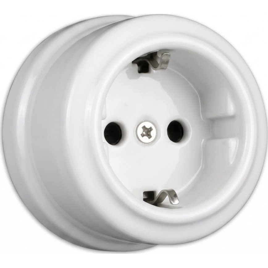 Elhard - Ceramic Retro Wall Socket with Frame, SCHUKO 230V, White