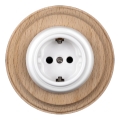 Elhard - Ceramic retro wall socket with frame, SCHUKO, 230V, white/light wood