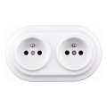 Elhard - Double ceramic retro domestic socket with frame 230V white