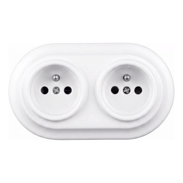 Elhard - Double ceramic retro domestic socket with frame 230V white