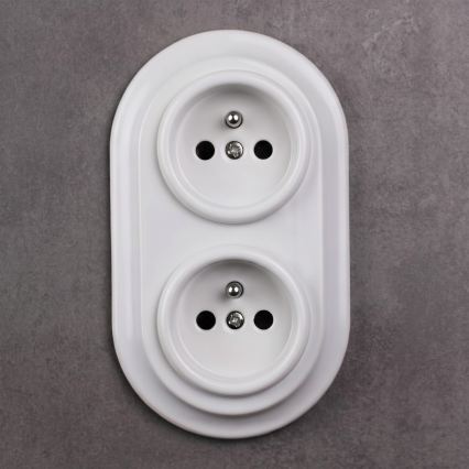 Elhard - Double ceramic retro domestic socket with frame 230V white