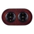 Elhard - Double ceramic retro household outlet with SCHUKO frame 230V black/dark wood
