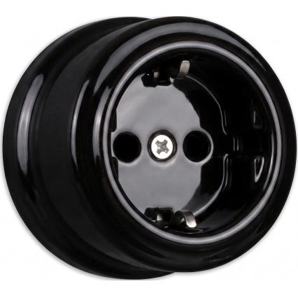 Elhard - Double Wall-Mounted Ceramic Retro SCHUKO Socket with Frame, 230V, Black